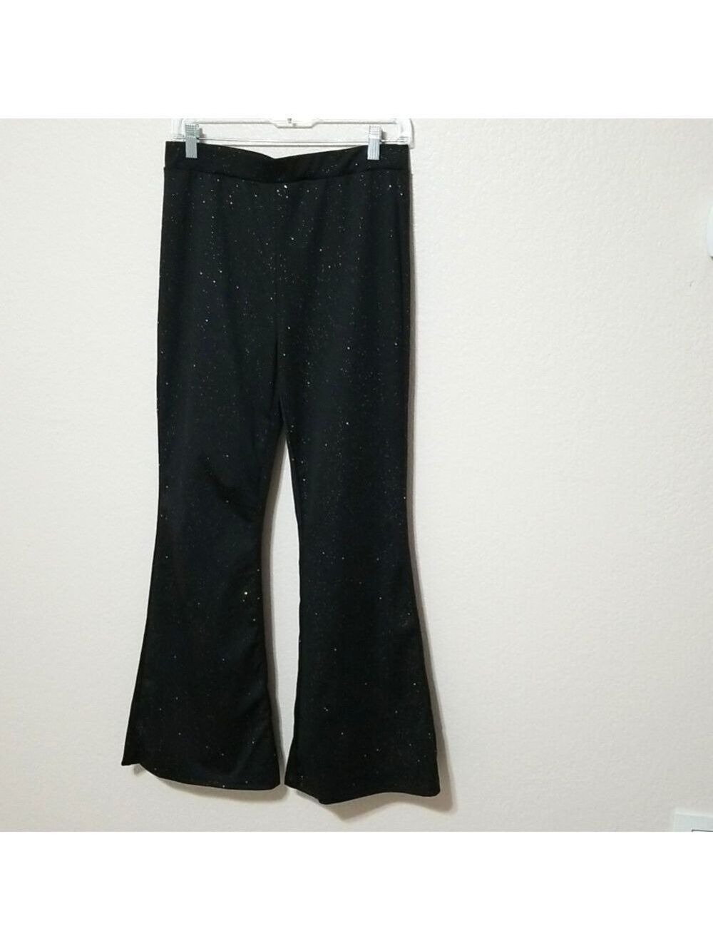 Black wide legs pants, polyester with sparkly dots ,size large ,NEW